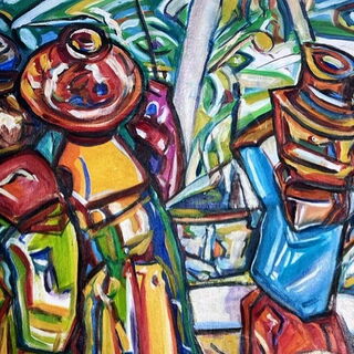 Frauen am Dorfbrunen in Rajasthan, 60 x 80, Pigmente, Öl a. Lwd