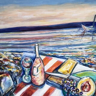 Picknick am See, 80 x 160, Pigmente, Öl a. Lwd